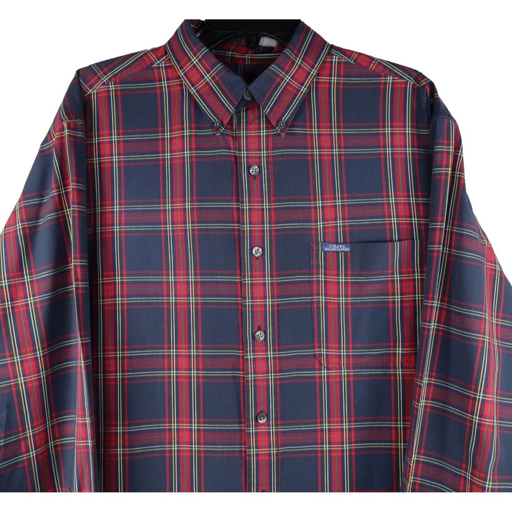 Vintage Chaps Ralph Lauren Button Down Shirt Men's Large Navy & Red Plaid
